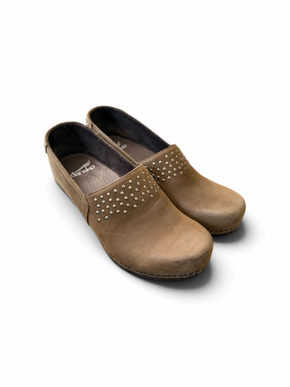 Dansko Brown Leather Studded Slip-On Clog
